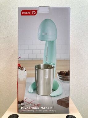 Dash Retro Milkshake Maker Seafoam Green Stainless Steel Cup NIB